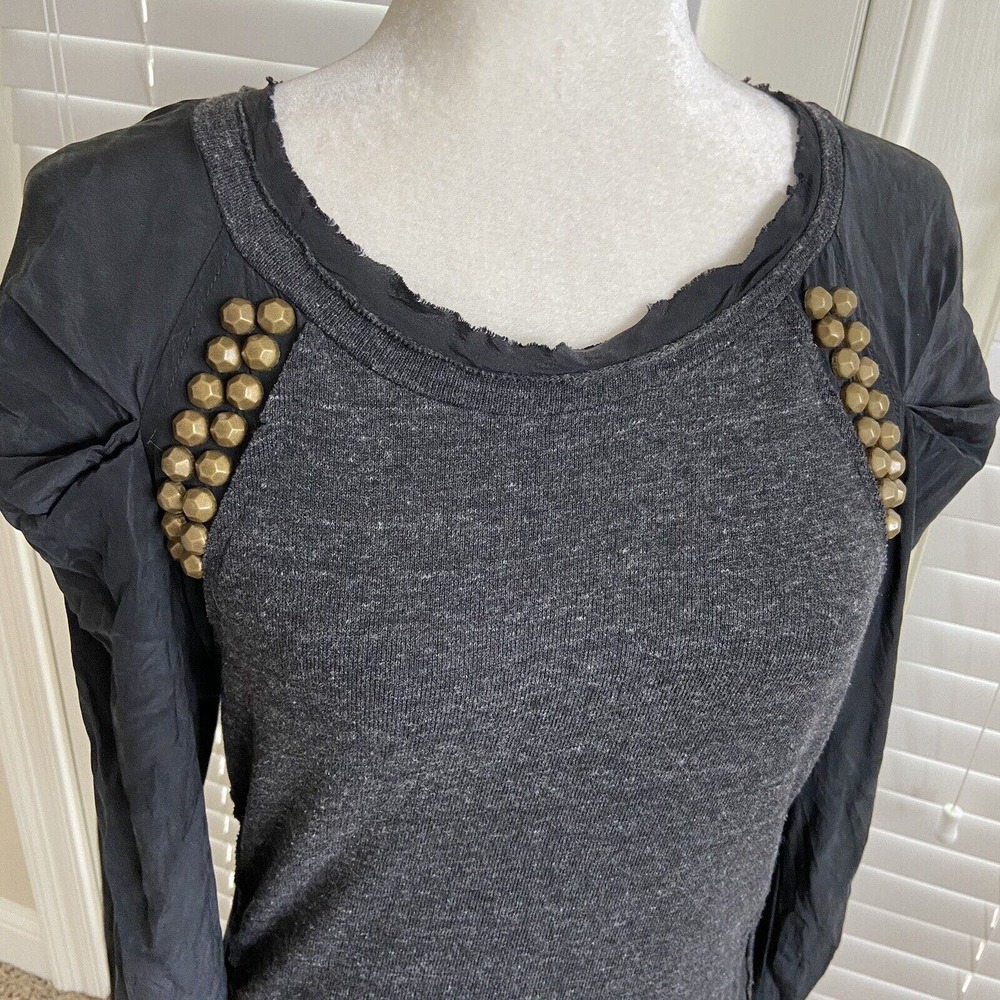 Anthropologie Dolan Sz Large Black Grey Silk Studded Long Sleeve Knit Dress - Picture 10 of 12